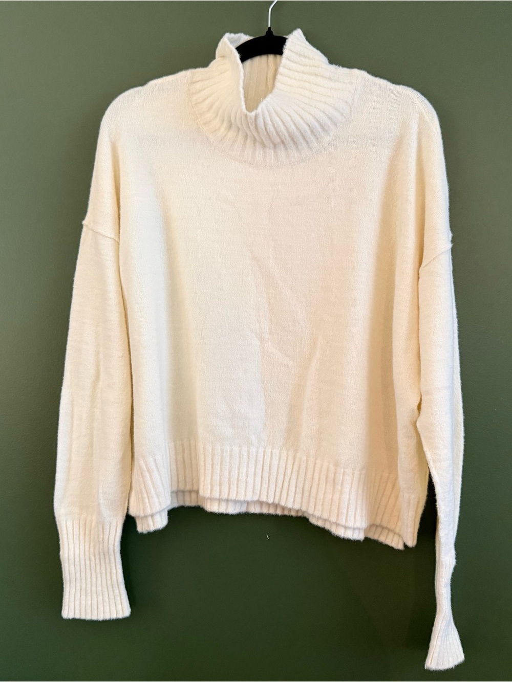 Free People Cream Ribbed Cowl Neck Sweater
